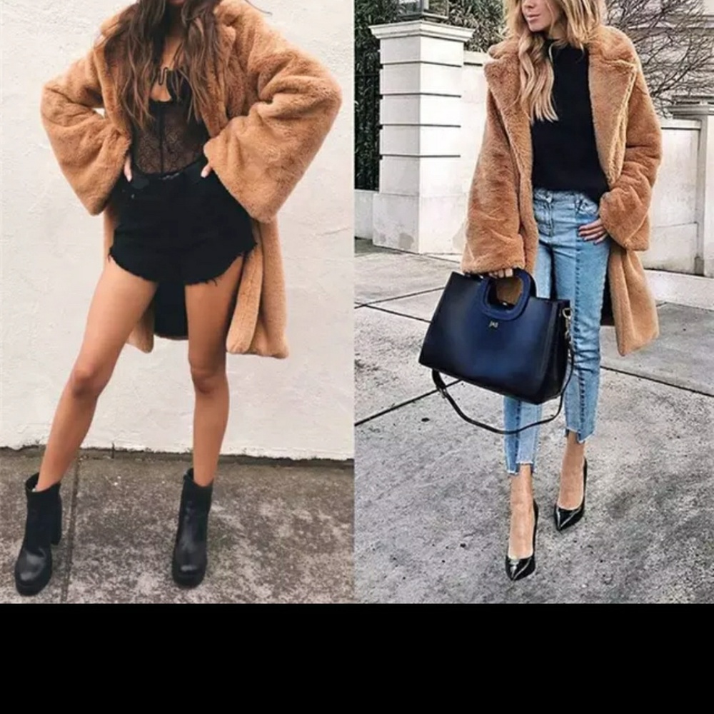 Mid-length faux fur coat